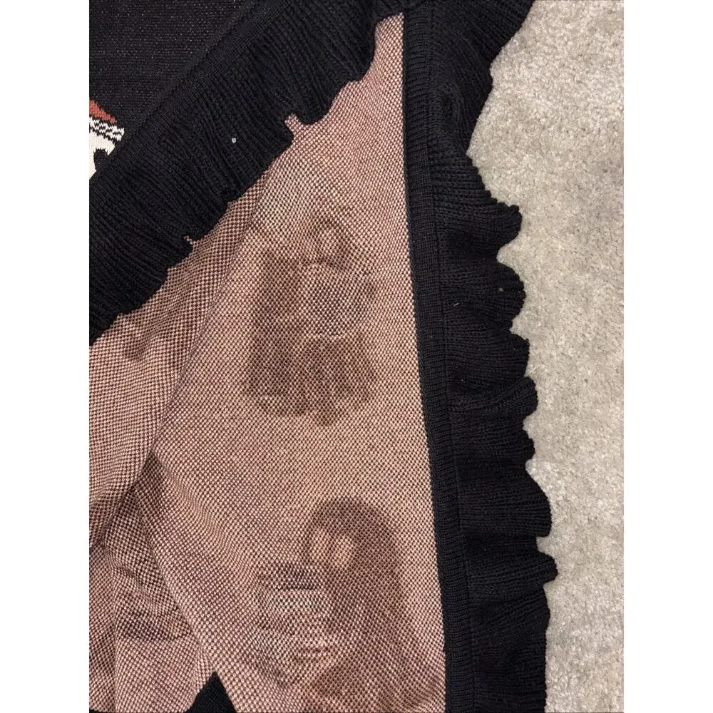Halloween Ghost Reading Books Throw Blanket Viral Black Ruffled Edge NEW